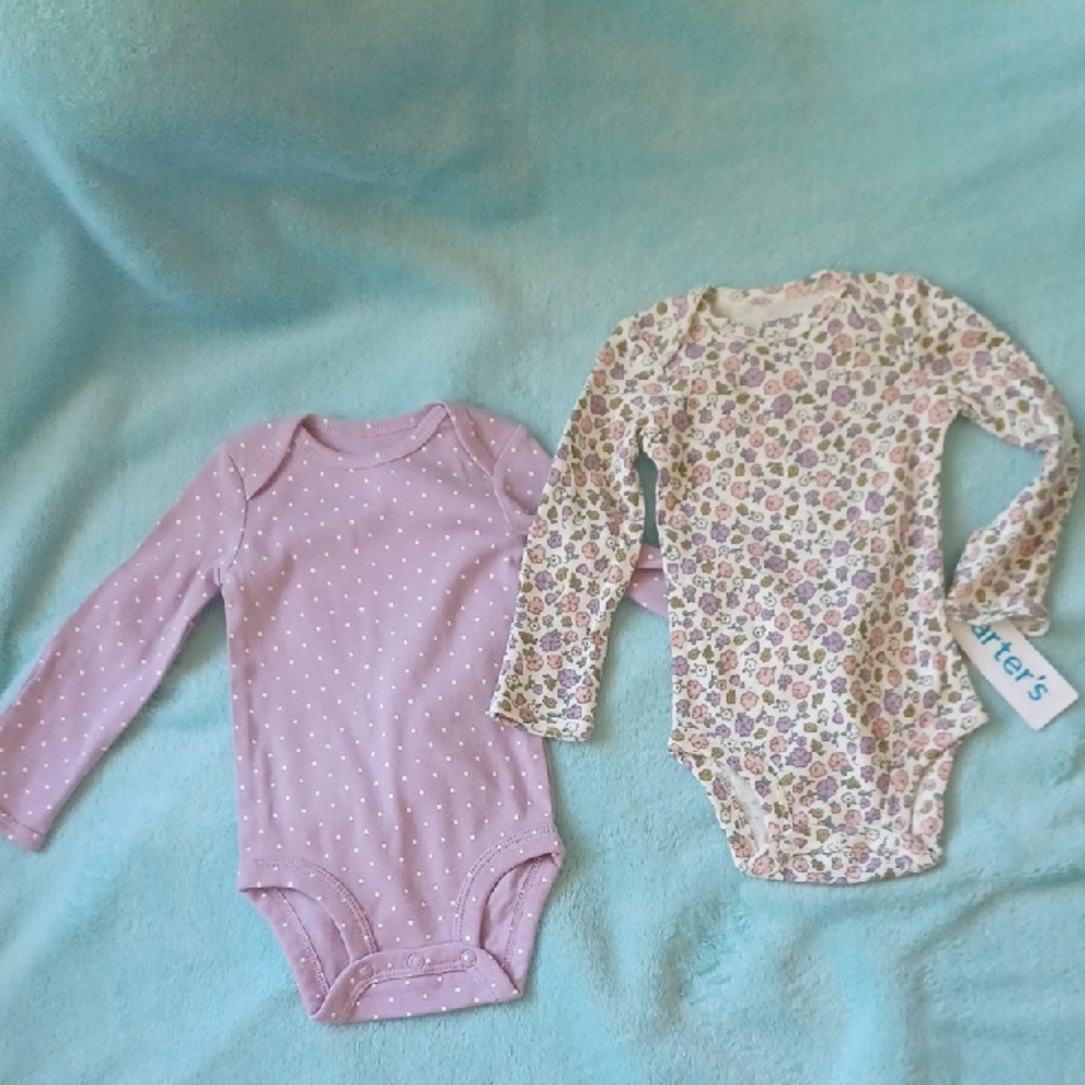NWT Carter's Lavender Polka Dot and Floral Bodysuits Size 3 Months